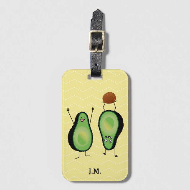 Avocado funny cheering handstand green pit luggage tag (Front Vertical)