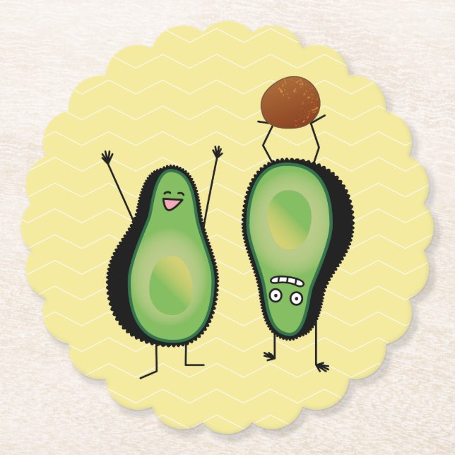 Avocado funny cheering handstand green pit paper coaster (Front)