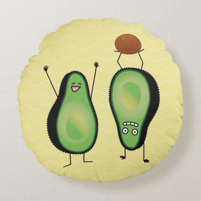 Avocado funny cheering handstand green pit round cushion (Front)