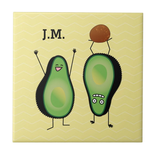 Avocado funny cheering handstand green pit tile (Front)