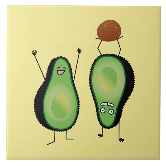 Avocado funny cheering handstand green pit tile (Front)