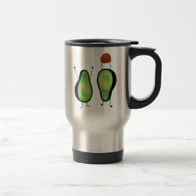 Avocado funny cheering handstand green pit travel mug (Right)