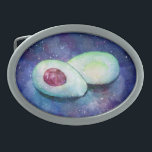 Avocado Galaxy | Belt Buckle<br><div class="desc">A humourous and weird watercolor print belt buckle of a split avocado floating through the universe.</div>