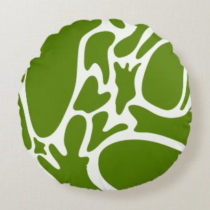 Avocado Green and Ceramic White Round Cushion