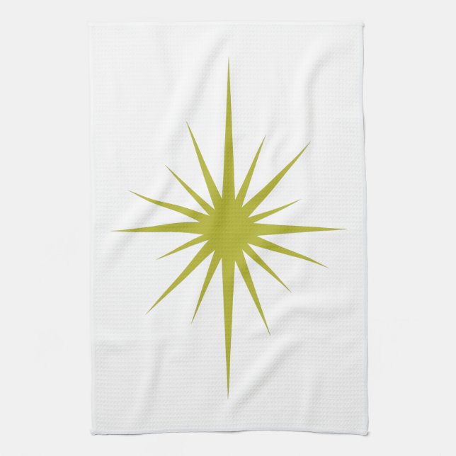 Avocado Green Atomic Star Mid Century Hand Towel (Vertical)