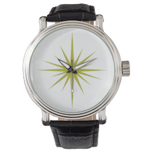 Avocado Green Atomic Starburst Mid Century Modern Watch