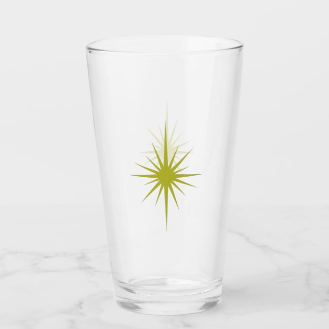 Avocado Green Atomic Starburst Retro Midcentury Glass (Front)