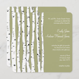 Avocado Green Birch Tree Wedding Invitations