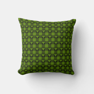 Avocado Green Black Buffalo Heart Plaid Cushion