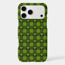 Avocado Green Black Buffalo Heart Plaid Phone Case