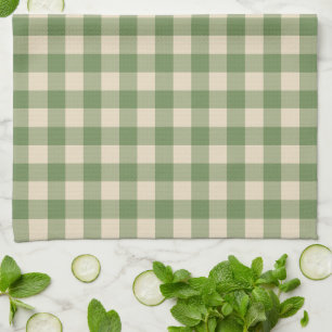 Avocado Green Cottagecore Gingham Check Plaid Tea Towel
