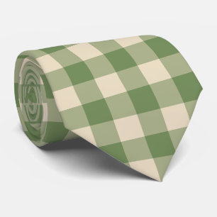 Avocado Green Cottagecore Gingham Check Plaid Tie