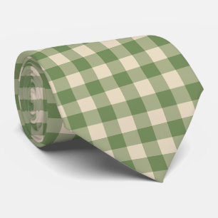 Avocado Green Cream Cottagecore Gingham Check  Tie