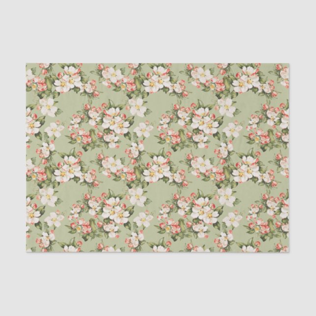 Avocado Green Floral Elegant Tissue Paper (Front)