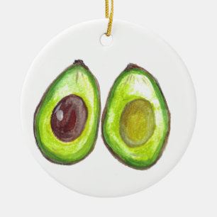 Avocado green fruit watercolor vegan Vegeterian  Ceramic Tree Decoration