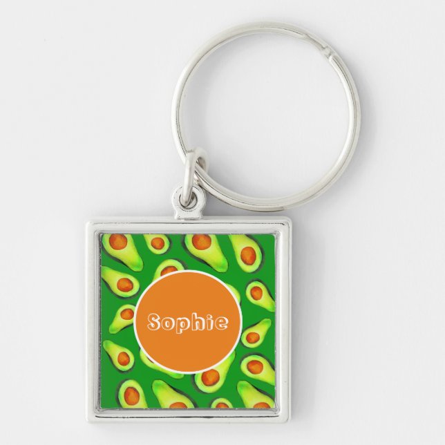 Avocado green health fruit foodie key ring (Front)