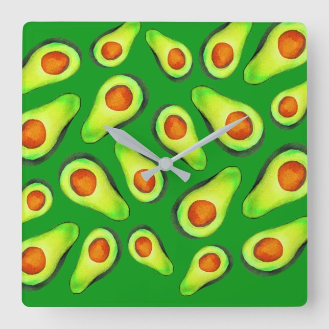 Avocado green health fruit foodie square wall clock (Front)