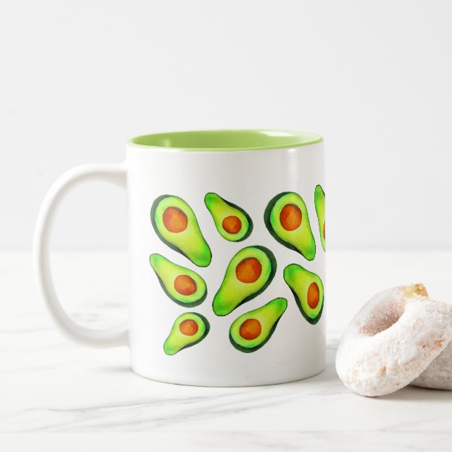 Avocado green health fruit foodie Two-Tone coffee mug (With Donut)