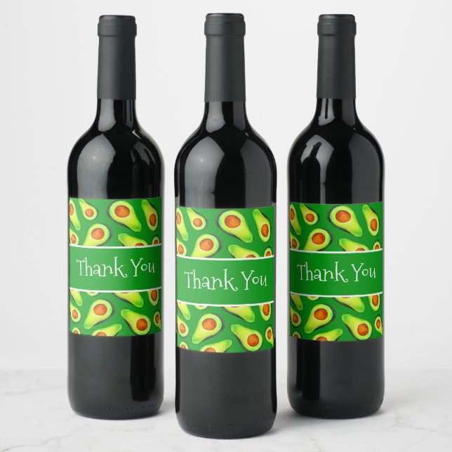 Avocado green health fruit foodie wine label (Bottles)