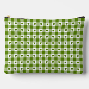 Avocado Green Heart Plaid Gingham Retro Color Accessory Pouch
