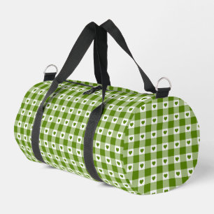 Avocado Green Heart Plaid Gingham Retro Color Duffle Bag