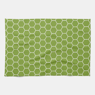 Avocado Green Honeycomb Hexagon Geometric Pattern Tea Towel