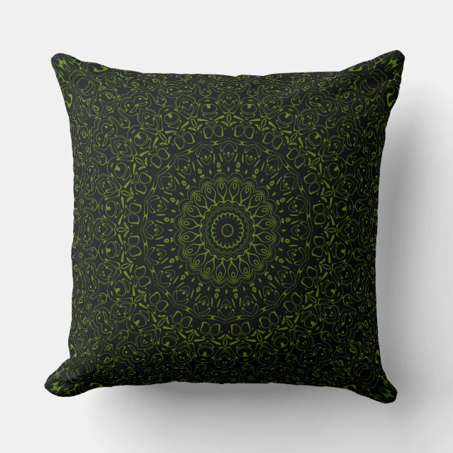 Avocado Green Mandala with Geometric Symmetry Cushion (Front)
