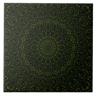 Avocado Green Mandala with Geometric Symmetry Tile