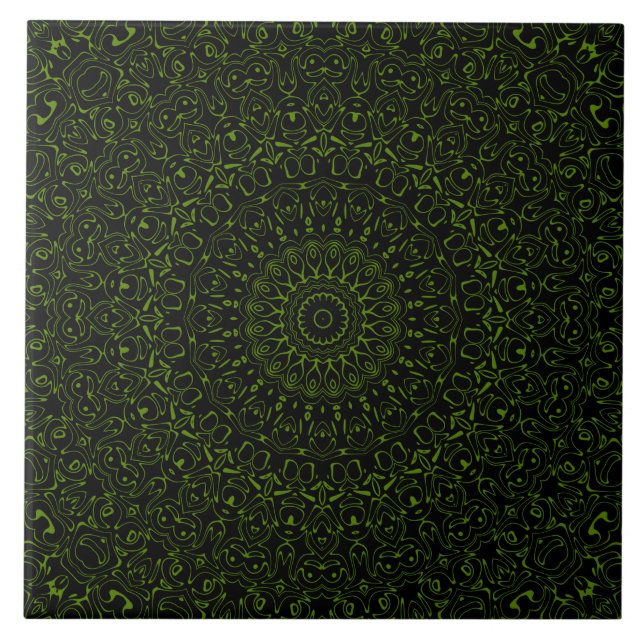 Avocado Green Mandala with Geometric Symmetry Tile (Front)