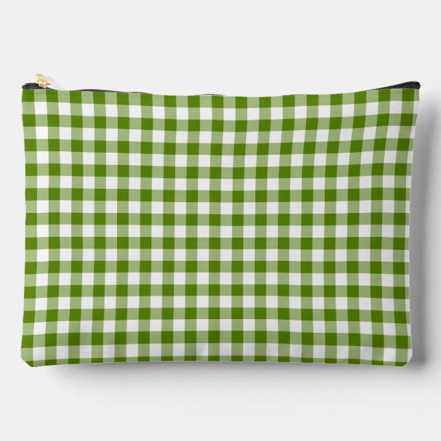 Avocado Green Plaid Gingham Retro Color Accessory Pouch (Front)