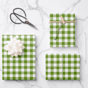 Avocado Green Plaid Gingham Retro Color Wrapping Paper Sheet