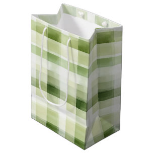 Avocado Green Plaid Stripes Birthday Medium Gift Bag