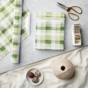 Avocado Green Plaid Stripes Wrapping Paper