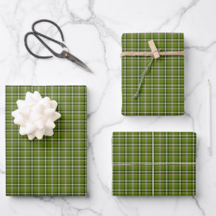 Avocado Green Plaid Windowpane Pattern Retro Wrapping Paper Sheet