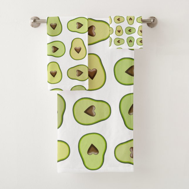 Avocado Heart Healthy Fruit Fun Whimsical  Pattern Bath Towel Set (Insitu)