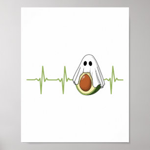 Avocado Heartbeat Halloween Ghost Boocado Vegan Me Poster