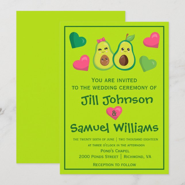 Avocado Hipster Wedding Invitation (Front/Back)