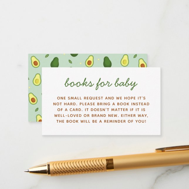 Avocado Holy Guacamole Baby Shower Book Request Enclosure Card (Front/Back In Situ)