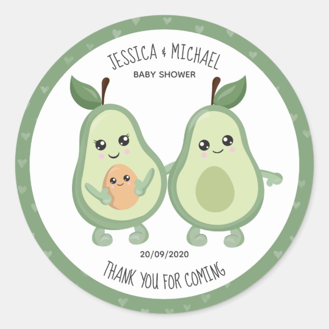 Avocado Holy Guacamole Baby Shower Classic Round Sticker (Front)