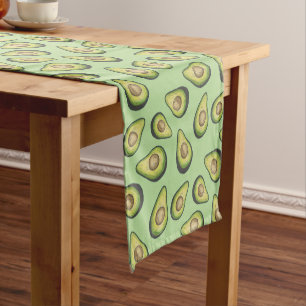 Avocado Illustrated Pattern Green Monogram Short Table Runner