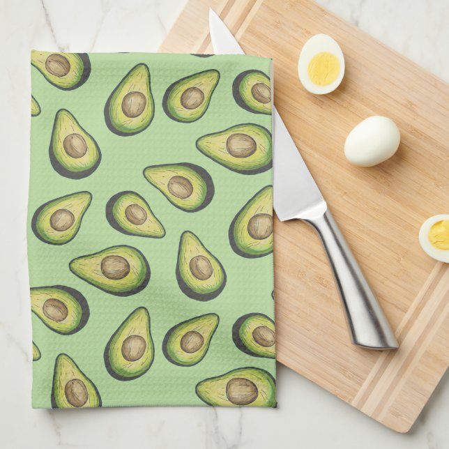 Avocado Illustrated Pattern Green Monogram Tea Towel (Quarter Fold)