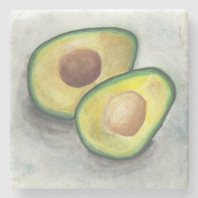 Avocado in Watercolor Stone Coaster (Front)