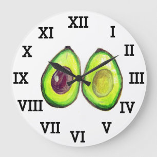 Avocado Kitchen Vegetable Healthy Watercolor Food Large Clock