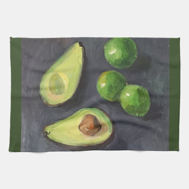 Avocado Lime Green Gray Art Tea Towel (Horizontal)