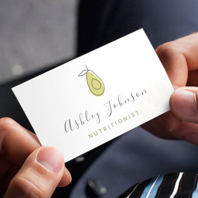 Avocado Line Art Food Nutritionist Dietician Clean Business Card (Creator Uploaded)
