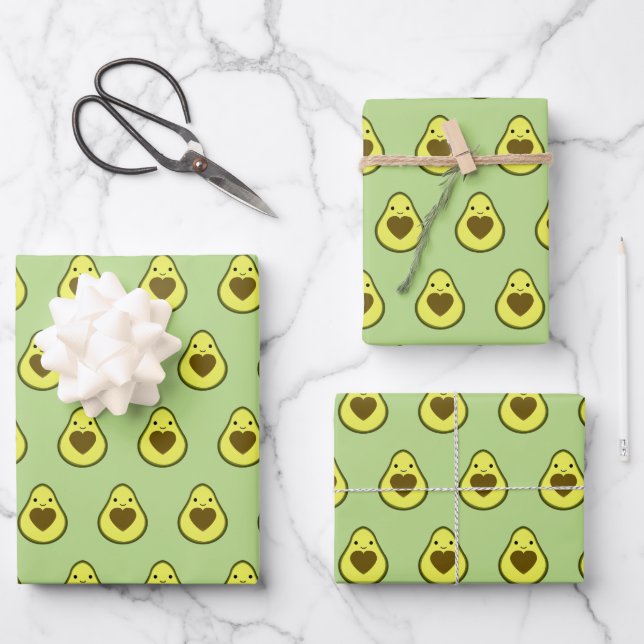 Avocado Love Cute Avocado with a heart Pit Wrapping Paper Sheet (Front)