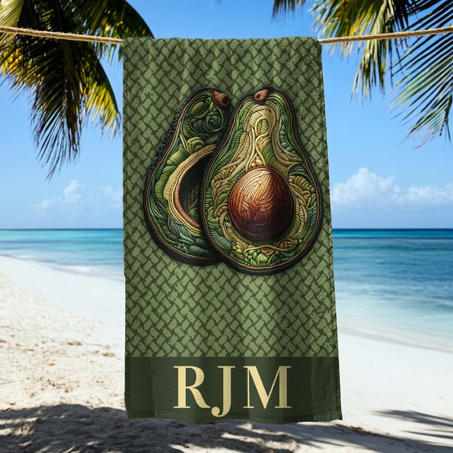 Avocado Lover Faux Embroidery Beach Towel (Creator Uploaded)