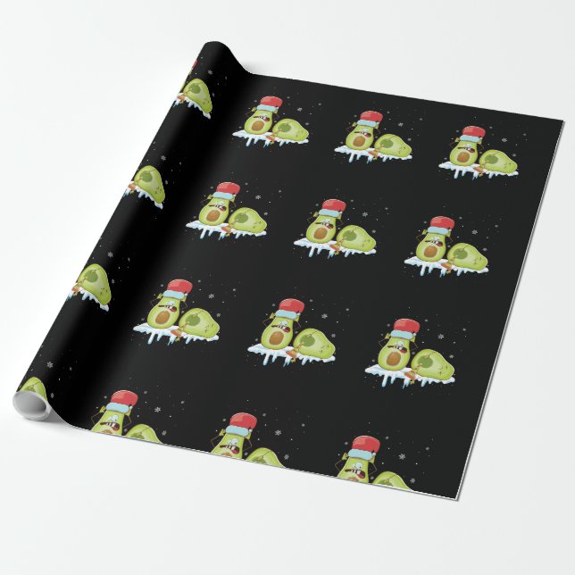 Avocado Merry Christmas Vegan Pajama Santa Hat Fun Wrapping Paper (Unrolled)
