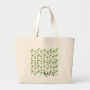 Avocado Pits Slices Fruit Hand Drawn Pattern Large Tote Bag