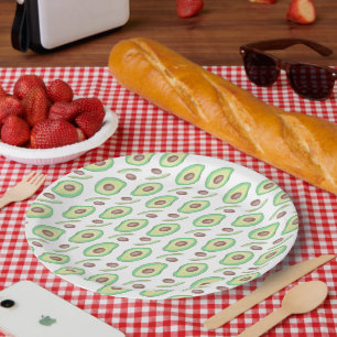 Avocado Pits Slices Fruit Hand Drawn Pattern    Paper Plate